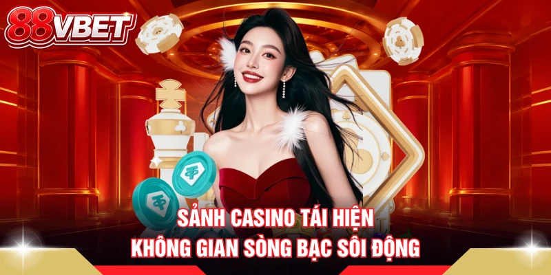 Sảnh casino tái hiện không gian sòng bạc sôi động